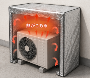 室外機を遮熱シートで囲うことで熱がこもる様子